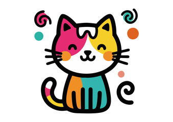 Cartoon cat illustration with a cheerful face and vibrant colors