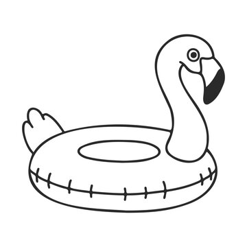 Black and white flamingo pool float outline for coloring &ndash; stock vector icon in line style