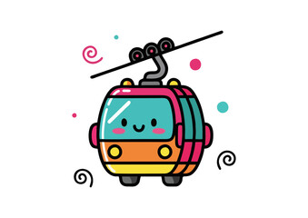 Cartoon gondola illustration with a cheerful face and vibrant colors 