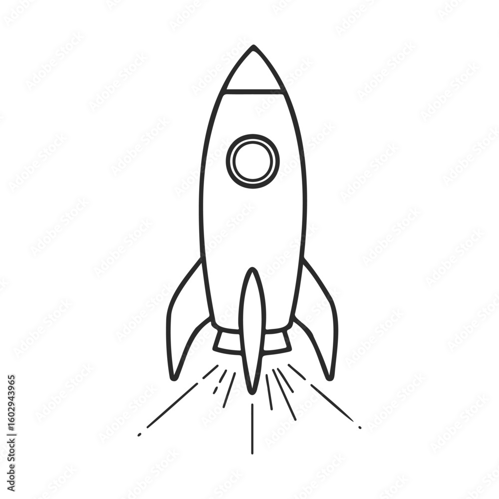 Wall mural minimalist black and white rocket icon with simple line art on white background – stock vector icon 