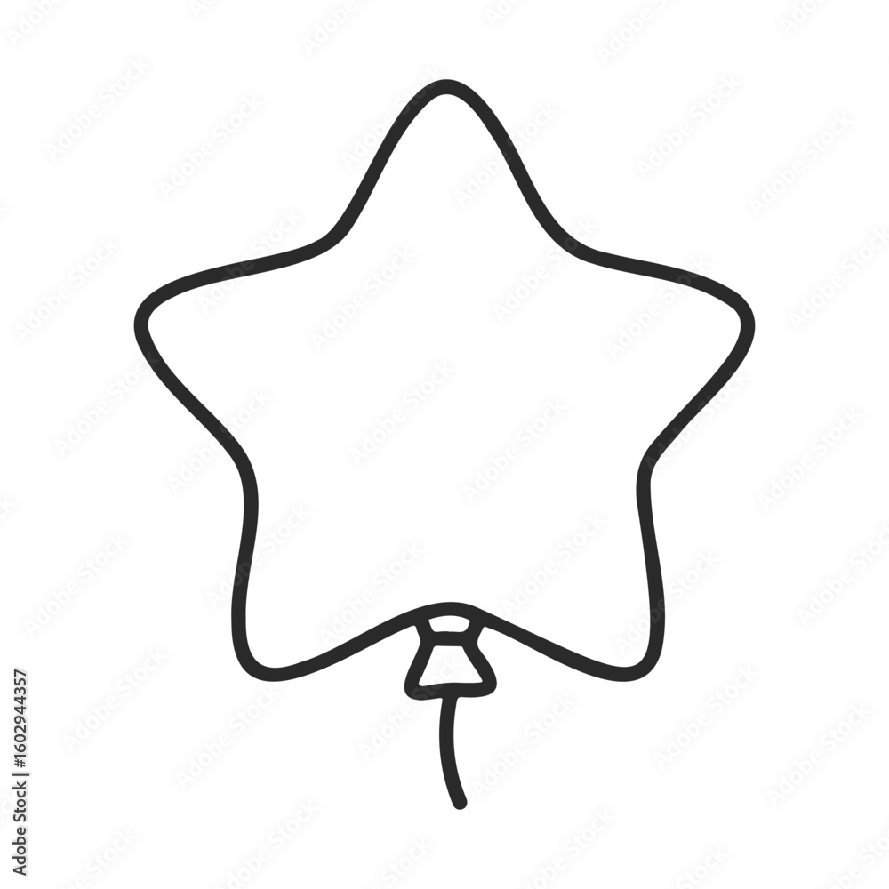 Poster simple outline of star-shaped balloon with string on white background – stock vector icon in line st