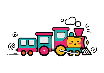 Naklejka premium Cartoon train illustration with a cheerful face and vibrant colors