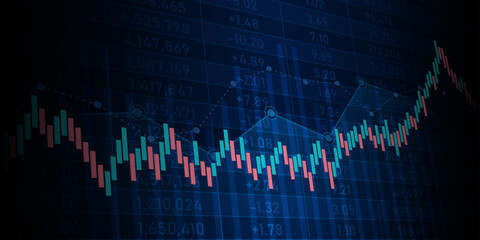 Technology financial graph with uptrend technology bar chart of stock market on blue color background