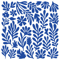 Blue abstract floral and leaf shapes on white background vector