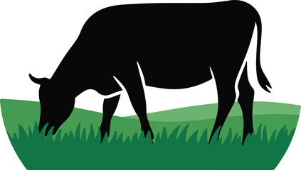 Cow grazing silhouette vector illustration design