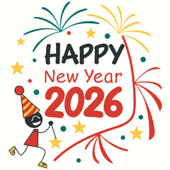 2026 Happy New Year Vector Logo Design – Festive Holiday Typography Art for Cards, Posters, and Decor