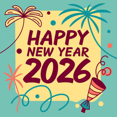 2026 Happy New Year Vector Logo Design – Festive Holiday Typography Art for Cards, Posters, and Decor