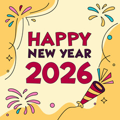 2026 Happy New Year Vector Logo Design – Festive Holiday Typography Art for Cards, Banners, and Decor