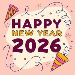 2026 Happy New Year Vector Logo Design – Festive Holiday Typography Art for Cards, Banners, and Decor"