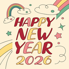2026 Happy New Year Vector Logo Design – Festive Holiday Typography Art for Cards, Banners, and Decor