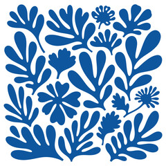 Blue organic shapes on white background abstract botanical pattern vector