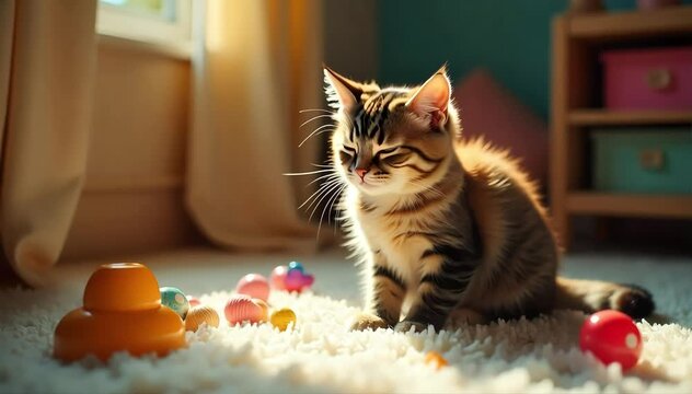 Norwegian Forest cat crying quietly in a corner