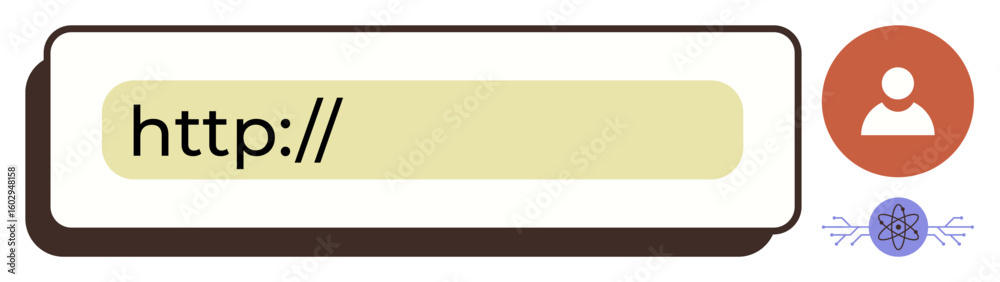 Poster search bar with highlighted http text, user profile icon, and a network system element. ideal for br