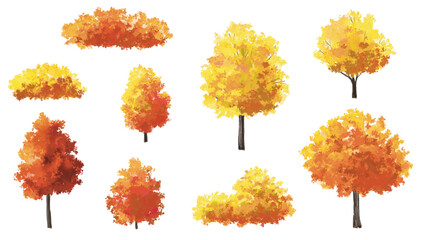  Vector watercolor blooming flower tree or forest side view isolated on white background for landscape and architecture drawing,elements  for environment or and garden,greenwood tree for garden 