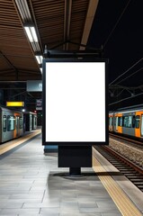Empty Billboard Under Night Lights at Station