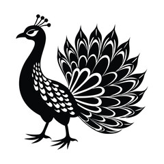 Artistic Peacock Silhouette with Fanned Feathers and Ornamental Details