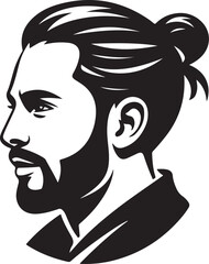 Stylish Man Bun Hairstyle Silhouette with Beard and Detailed Features