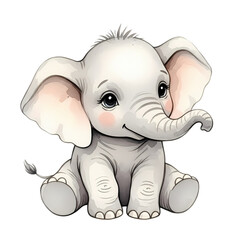 Naklejka premium Cute baby elephant illustration animal drawing on transparent background