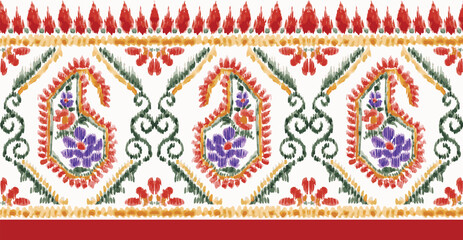 traditional seamless paisley border design. hand drawn ikat border vector. Seamless Geometric Paisley border Pattern. mughal art.
