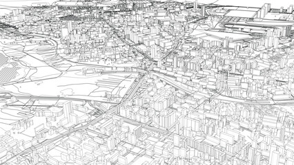 Fototapeta premium Urban modern landscape. Vector rendering of 3d