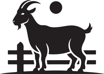 Goat in village farm silhouette vector illustration design