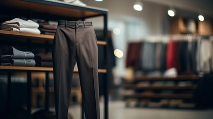 A photo of a pair of dress pants on a shelf