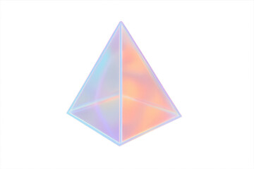 Glass pyramid with iridescent effect shining on a transparent background, perfect for digital art and creative projects