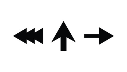 Three black arrow symbols a triple left arrow an upward arrow and a right arrow on a white background
