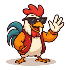 Cartoon rooster mascot cool with sunglasses 