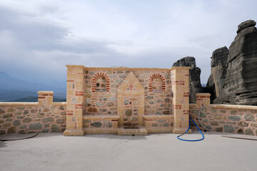 Part of the Meteora Monastery of the Holy Trinity or Agia Triada in Trikala, Thessaly, Greece. UNESCO World Heritage.