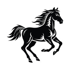 Decorative Horse Silhouette in Motion with Flowing Mane and Ornamental Line Patterns