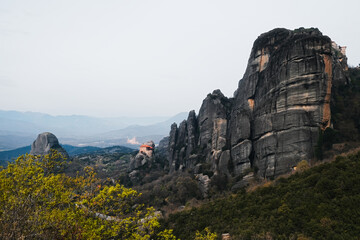 Meteora Monasteries: rock formation in the regional unit of Trikala, in Thessaly, in Greece, hosting one of the most impressive complexes of Eastern Orthodox monasteries. UNESCO World Heritage. 