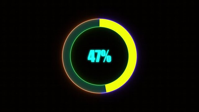 47% Bar Chart Animation percentage diagrams modern animation design percentage circle 4K animation. neon circle and cc bal action background.