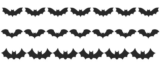 Fototapeta premium Seamless bat border with Halloween theme. Black silhouettes in a decorative garland style. Vector ornament for spooky party designs and holiday patterns.