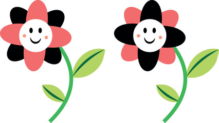 Whimsical Brush Vector Collection of Nature-Inspired Floral Elements Perfect for Spring and Summer Garden Themes and Emoji Smile Cartoonish Design