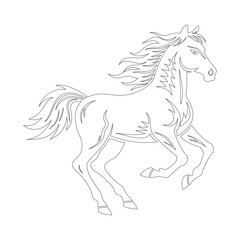 Prancing Horse Silhouette with Flowing Mane and Ornamental Line Patterns