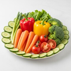 vegetables on a plate with cucumber slices