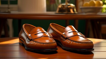 A photo of a pair of loafers on a table