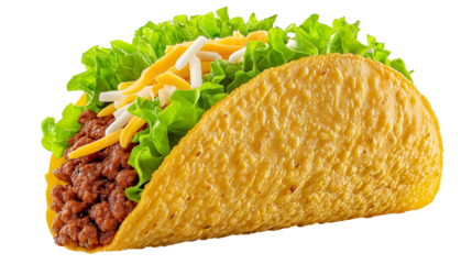 Taco with Beef, Cheese, and Lettuce on Transparent BG