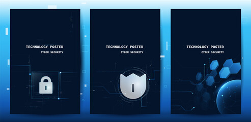 Cyber Security Technology Poster Set. Digital Protection And Data Security Concept