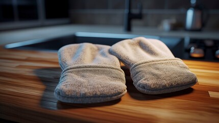 A photo of a pair of mittens on a countertop
