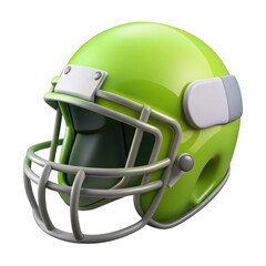 Fototapeta premium Vibrant lime green American football helmet with gray facemask and white accents sport protective