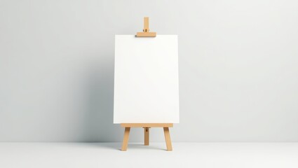 Blank canvas on a small wooden easel against a light gray background.