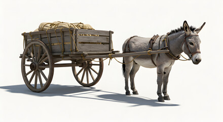 Fototapeta premium Loaded Donkey Cart Isolated on White Background