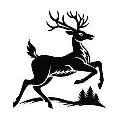Leaping Deer Silhouette with Majestic Antlers and Bold Contours