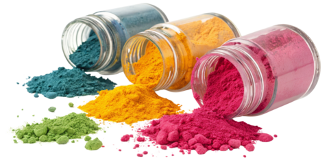 Colorful Powder Pigment Jars, Isolated on Transparent Background, Dye, Color Powder, Holi, pigments, powder, colors