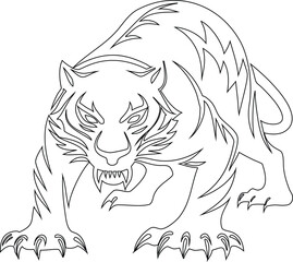Line Art Silhouette of Crouching Tiger with Fierce Expression