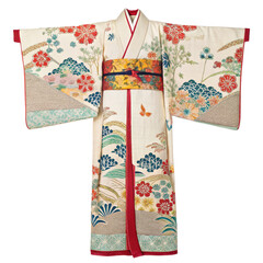 Elegant Japanese Kimono, Floral Design, Isolated on Transparent Background, Kimono, Japanese Clothing, Traditional Dress