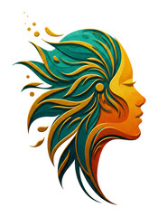 輝く女性 抽象画 黄金青緑