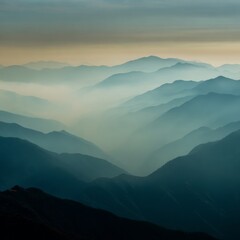 Obraz premium Misty Mountain Landscape with Soft Gradients under Overcast Sky